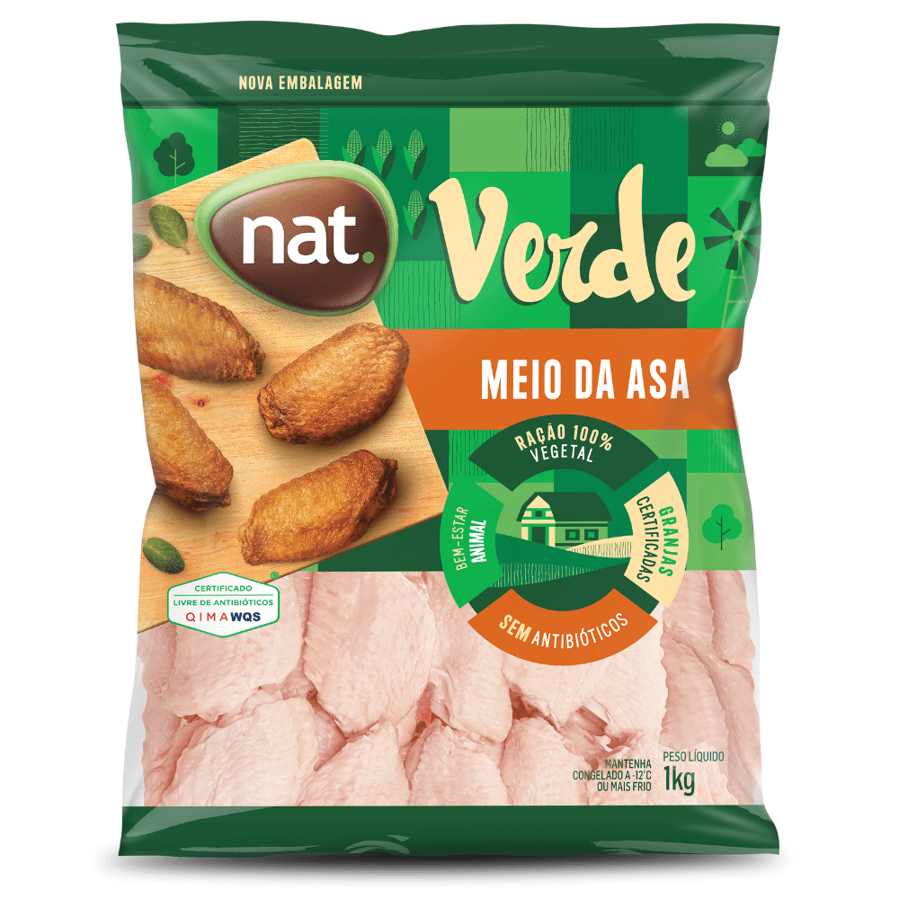Meio Asa Frango Nat Verde 1kg Iqf